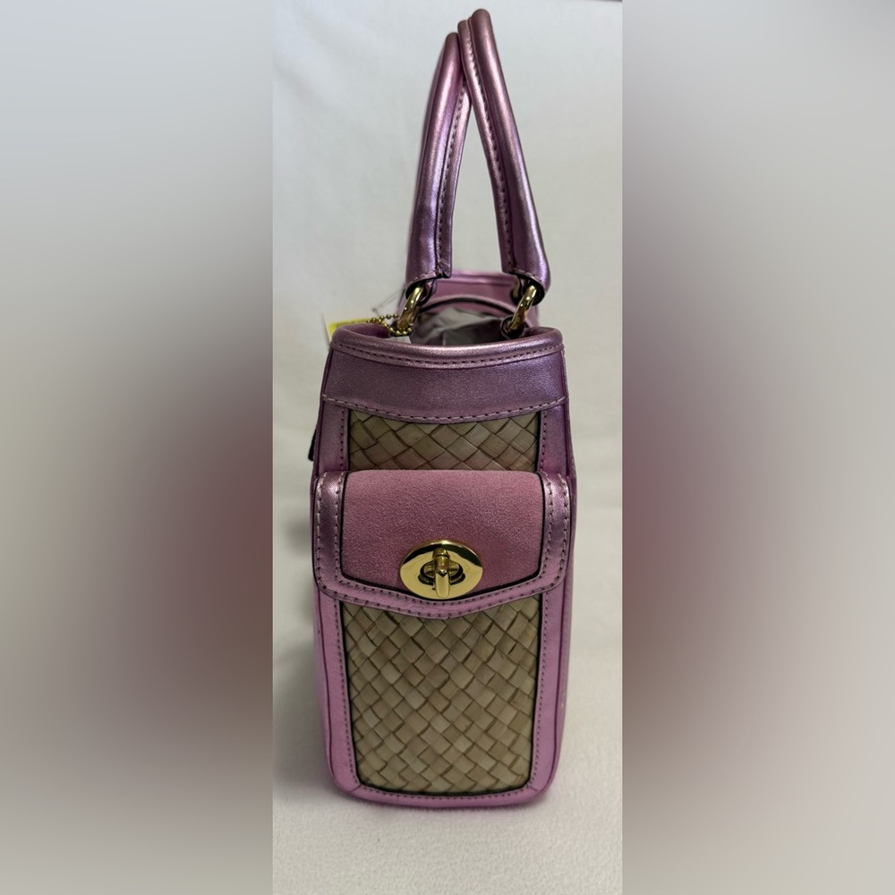 Coach Hamptons Suede Metallic Leather Straw Carryall Bag Style 4419 Vintage 2004 - Picture 5 of 17